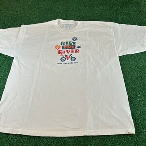 Gildan Ride The River Quad Cities USA 2001 Graphic Vintage T-Shirt Mens XXL 2XL